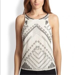 Parker Size XS Marcy High Neck Hand Beaded Tank Blouse Black and White